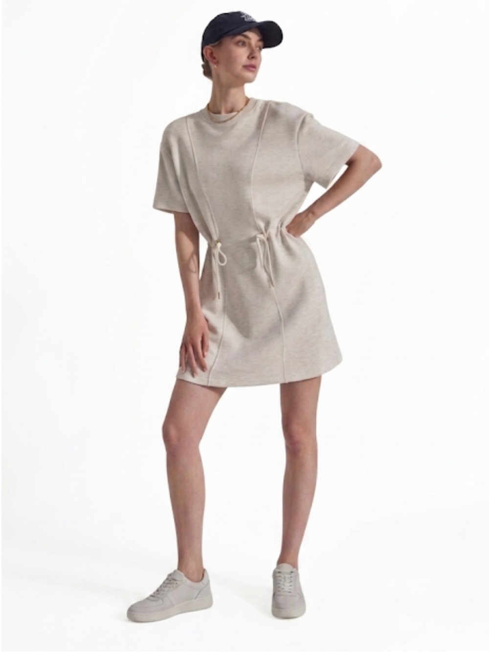 Varley “Maple” DoubleSoft Ivory Marl Cinch Waist Dress Medium Like New!